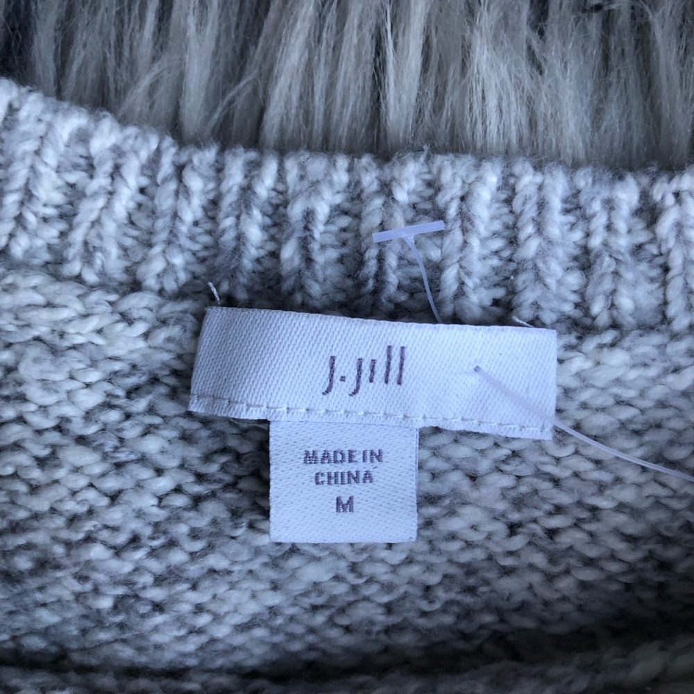 J Jill Pom Pom Embroidery Floral Cozy Crew Neck Cream Beige Red Sweater size M - Picture 2 of 11